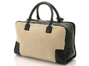 Loewe Shearling Handbag Amazona Black Leather Black